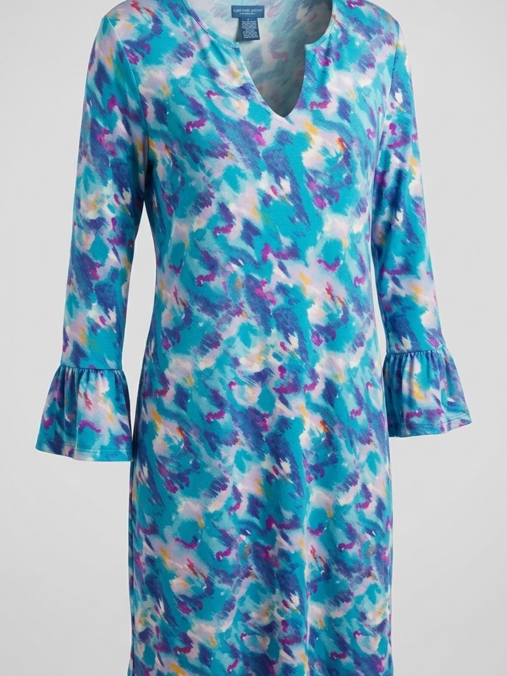 Caribbean Joe Watercolor V-Neck Dress